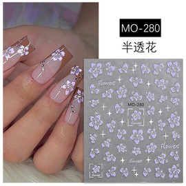 Hibiscus Flower Nail Stickers for Nail Art Floral 3D Self-Adhesive Nail Supplies Summer Flower Hibiscus Star Pattern White Pink Purple Nail Design Sliders Sticker for Women Manicure Decoration 6pcs