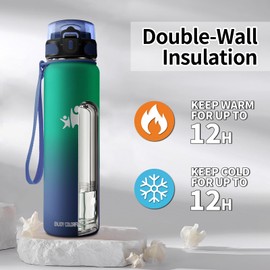 KollyKolla Stainless Steel Drinking Bottle, 1 Litre, Thermos Flask with Straw, Metal Thermos Flask, Double-Walled, BPA-Free, Suitable for Carbonated Drinks, Insulated Flask for Camping, Children