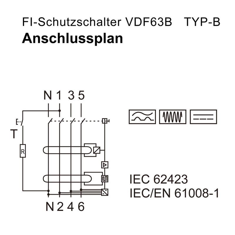 FI Circuit Breaker Type B 63A 30mA 4-Pin Residual Current