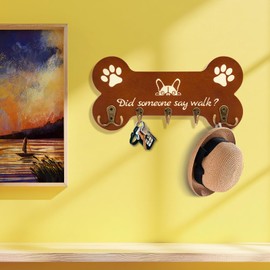 LAOKETON Bone Shape Dog Leash Hangers for Wall - Coat Rack with 5 Key Hooks, Perfect for Dog Lovers, Ideal for Entryway, Door and Bedroom Decor. 11.8'' x 5.9''(Brown)