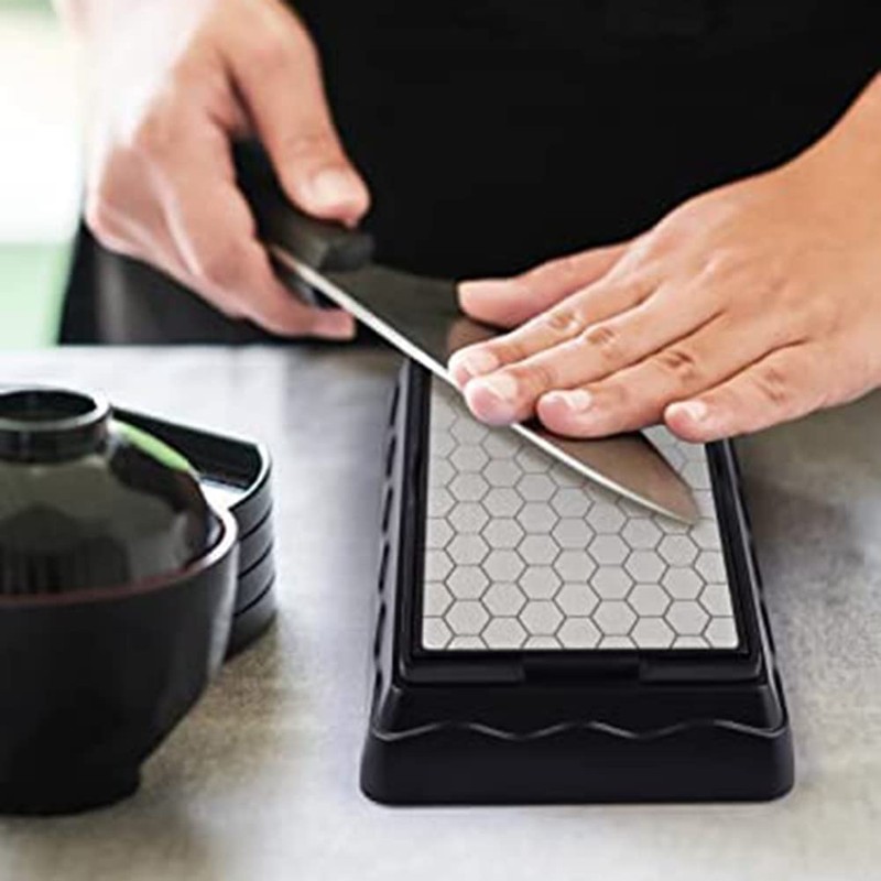 Gokoti Double-Sided Diamond Sharpening Stone,Whetstone Honeycomb Plate with Non-Slip Base(400/1000