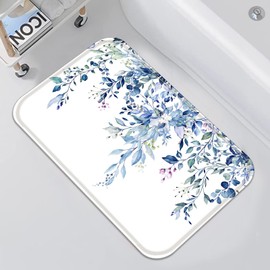 Zussun Blue Eucalyptus Bathroom Rugs Mat Watercolor Plant Leaves with Floral Bath Rug 32 x 20 Inch Water Absorbent Non Slip Washable Shower Mat Memory Foam Bath Mats for Bathroom Decor
