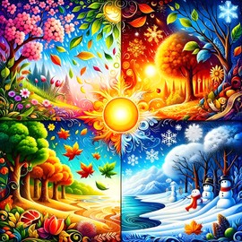 QINRUBB DIY Four Seasons Diamond Painting Pictures Beginners, 5D Season Change Diamond Painting Adults, Round Full Drill Landscape Diamond Art Kits Cross Stitch Home Wall Decor 30 x 30 cm