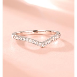 TIGRADE Cubic Zirconia Eternity Band V Shape CZ Stacking Engagement Ring for Women Size 3-13, Silver, Size 5.5