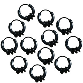 Qualima Anti-Allergy Unisex Plastic Hoop Ear Retainers & Nose Rings Set, 12 Pairs, With Extra Rings and Buckle (Black)