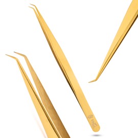 My Lash Tools Eyelash Extension Curved Degree Tweezers for Isolation Lash Extensions 14cm, Best for Individual Isolation & Classic Lashes Japanese Stainless Steel Eyelash Twisers (Gold 2)