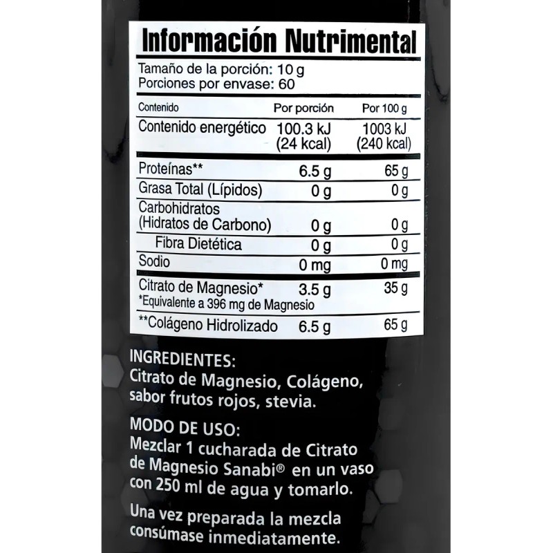 Citrato De Magnesio + Colágeno 600 G Frutos Rojos Sanabi