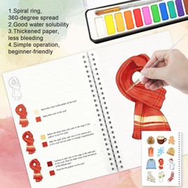 apolyone Water Coloring Book, Beginner WaterColor Paint Set, 2 Pack Watercolor book with 12 Colors Water Colors Paint Adult Set with Paint Brush (Winter & Christmas)