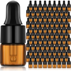 Nuogo 100 Pcs Amber Glass Mini Dropper Bottles Essential Oil Dropping Bottles Small Empty Sample Bottles Glass Vial with Dropper and Black Caps Tiny Amber Glass Bottles Perfume Jars for Traveling