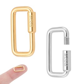 NBEADS 2 Pcs 2 Colors 925 Sterling Silver Screw Carabiner Lock, Oval Snap Hook Clasp Twist Secure Clasp for Necklaces Keychain Jewelry Making, 13.5x7.5x1.5mm