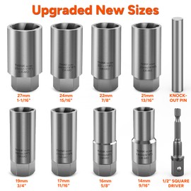 THINKWORK 1/2 Inch Drive Lug Nut Extractor Set, Large Sizes, 10pcs Wheel Lock Removal Kit, Deep Lug Nut Removal Tool for Damaged, Stripped, Rusted, Broken, Rounded Bolts, Nuts