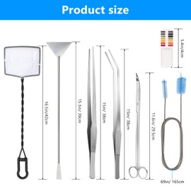 Extra Long Aquarium Aquascaping Tools Kit 8 in 1, Liveek Stainless Steel Aquarium Plant Tools Long Fish Tank Aquascape Tweezers Scissors Scrapers, PH Paper, Fish Net, Aquascape Clean Brush, Bag
