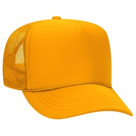 OTTO Cap Youth 5 Panel High Crown Mesh Back Trucker Hat Polyester Foam Front Gold