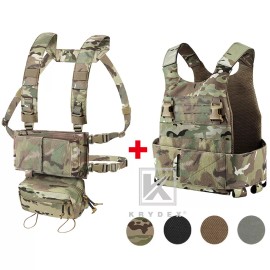KRYDEX 2 in 1 Tactical Vest Low Vis Slick Plate Carrier & MK3 Chest Rig Placard - MC