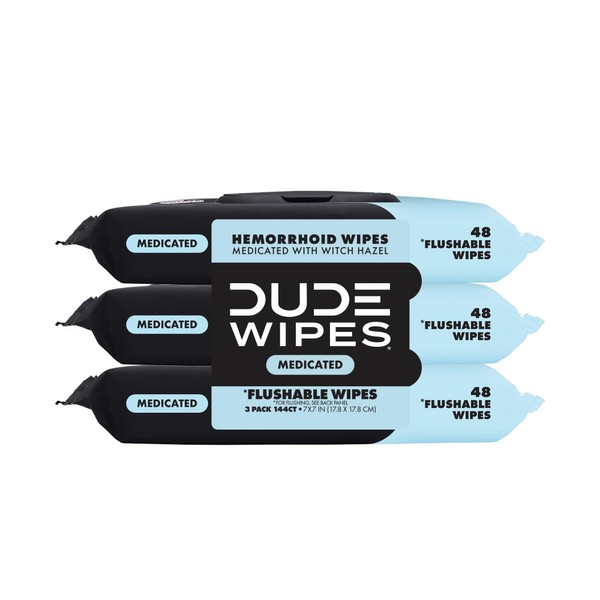 DUDE Wipes - Medicated Flushable Wipes - 3 Pack, 144