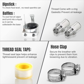 Htostar Racing Thick Shell Baffled Oil Catch Can Coolant Fuel Catch Can Reservoir Kit - Silver