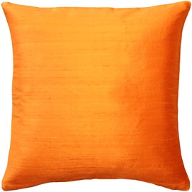 Sankara 100% Natural Dupioni Fine Silk Decorative Throw Pillow with Insert Included, Orange, 18 X 18 (12+ Colors)