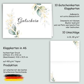 10 vouchers green to fill in yourself with envelopes in A6 folding folding cards