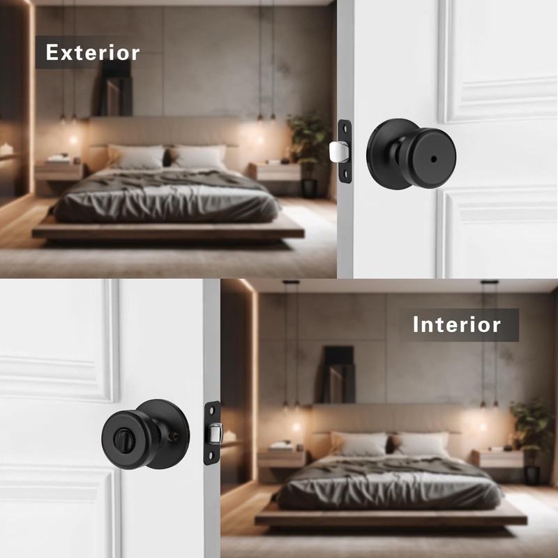 STARPY Black Door Knobs, Pismo Door Knob with Lock, Privacy