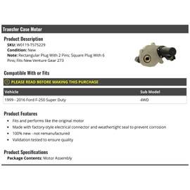 Marketplace Auto Parts, Transfer Case Motor - Compatible with 1999-2016 Ford F250 Super Duty 4WD