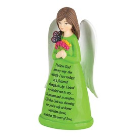 Today I Saw A Butterfly Angel 5 x 3 Inch Green Resinstone Tabletop Figurine