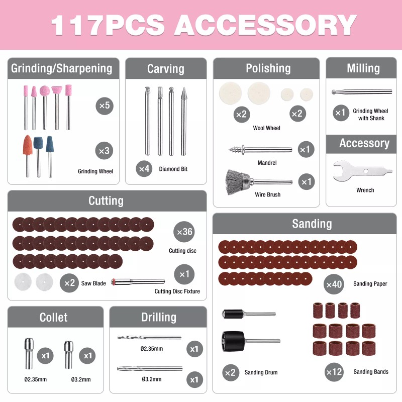 WORKPRO Cordless Rotary Tool, 8V Rotary Tool Kit with 117