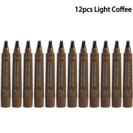 12 Pcs Four Fork Eyebrow Pencil Set Cosmetic Multicolor Long Lasting Waterproof Eyebrow Pens Durable Exquisite Eyebrow Shape Makeup Holiday Gift - Color: 12P-EB-LC