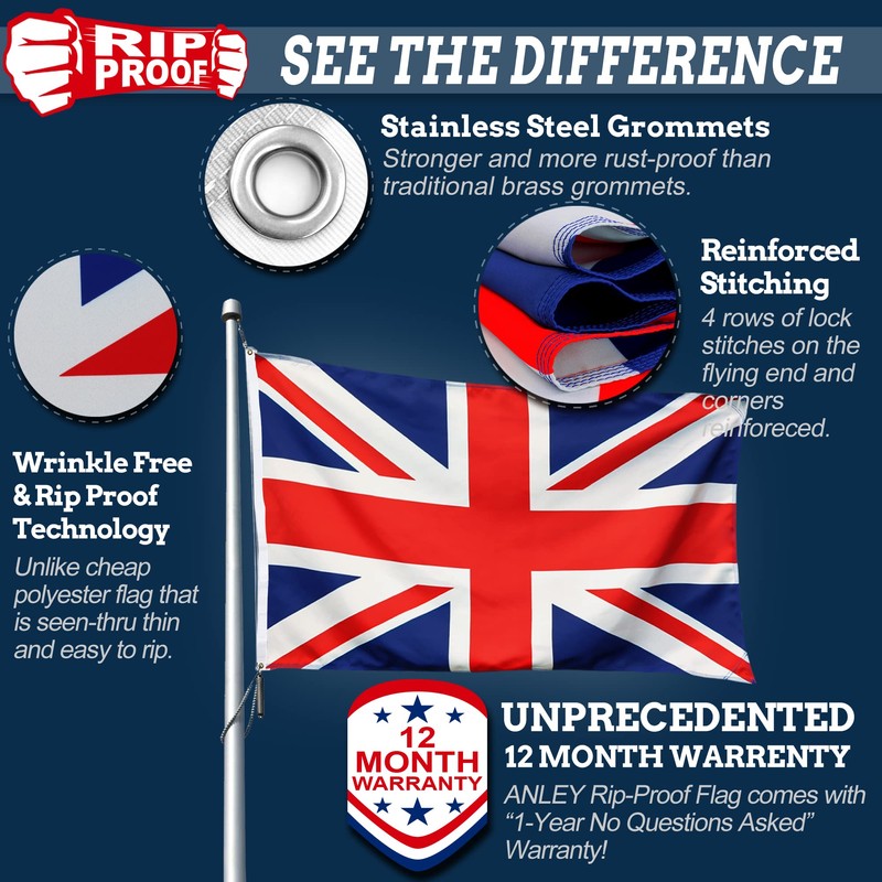 Anley Rip-Proof Technology Double Sided 3-Ply United Kingdom UK Flag