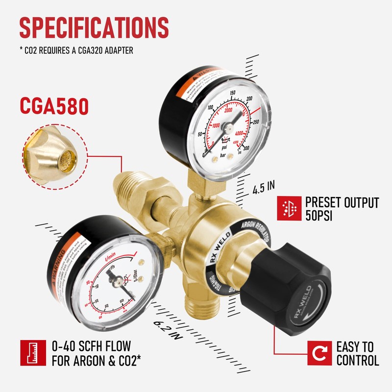 RX WELD Argon Regulators Gauges Gas Welding, Regulator for MIG