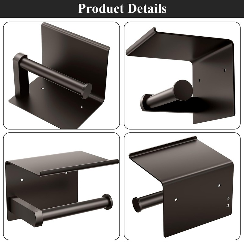 Tindbea Toilet Paper Holder with Phone Shelf, Adhesive or Screw