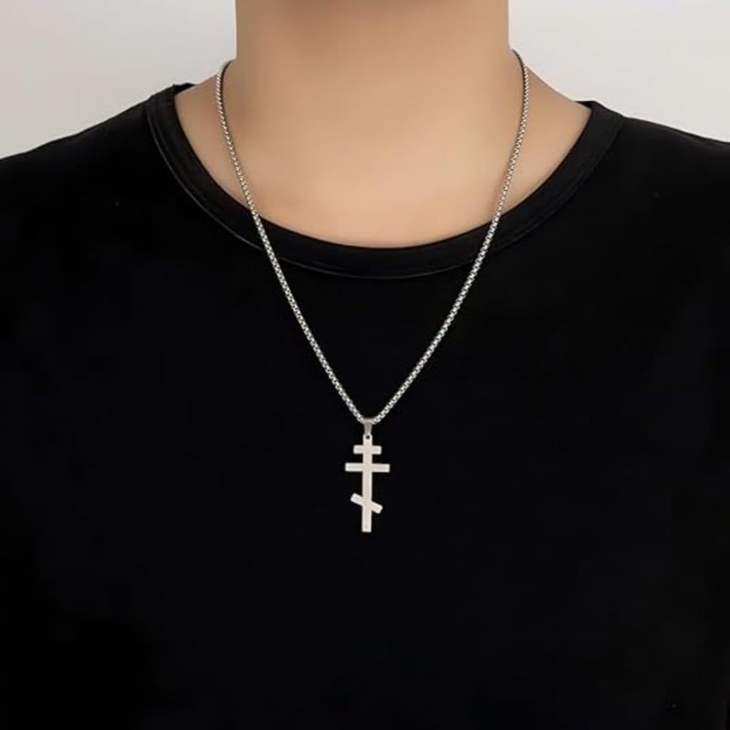 YILUOCD Ilya Necklace, Orthodox Stainless Steel Cross Pendant for Men