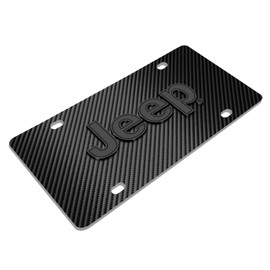 iPick Image for Jeep 3D Dark Gray Logo on Black Carbon Fiber Pattern Stainless Steel License Plate - Official Licensed