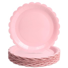 PARTY GO 50Pcs Pink Paper Plates 7" 18cm, Party Plates Disposable Supplies Pack for Birthday, Baby Shower, Holiday Wedding Graduation Party Decorations
