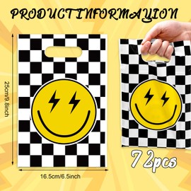 Whaline 72Pcs One Happy Dude Party Favor Bags Smile Face Checkered Plastic Treat Bags Goodie Candy Bags for Birthday Baby shower Party Gift Wrapping Supplies