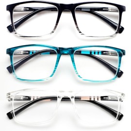 CHOFILORD 3 Pack Reading Glasses for Women Men Blue Light Blocking Computer Readers with Spring Hinge Fashion Eyeglasses (3 Pack Colors A, 3.5, x)