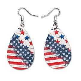 4th of July USA Dangle Earrings Set | Cute Girls Womens Jewelry Earings | Double Sided Print | Holiday Gifts | Independence Day Summer Decorations | Gnome Tie Dye Flag Red White Blue Patriotic