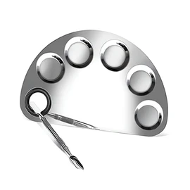 AIMALL Makeup Palette with Spatula, Stainless Steel Cosmetic Face Makeup Palette Spatula Foundation Mixing Tool Nail-art Artist Mixing Palette for Makeup Professional Pigment Blending