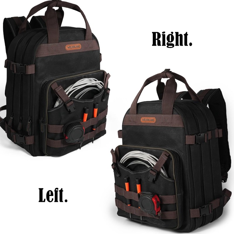 WELKINLAND 90-Pockets Electrician Backpack, Wax-Canvas Tool Backpack Heavy Duty, Convenient