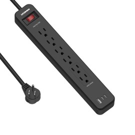 UCOMEN Surge Protector Power Strip with 2 PD 20W USB C and 1 QC 18W USB A Ports, Power Strip Flat Plug 6ft Extension Cord, 1680 Joule, Black Wall Mountable for Home Office Dorm Room