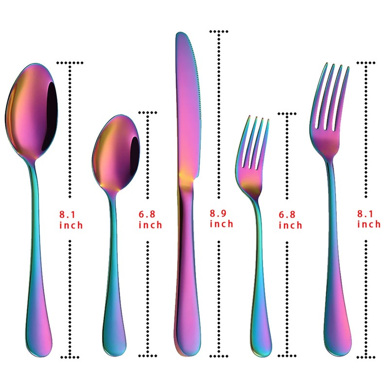 VANDBAO Rainbow Flatware Cutlery Silverware Set 20 Pieces, Stainless Steel