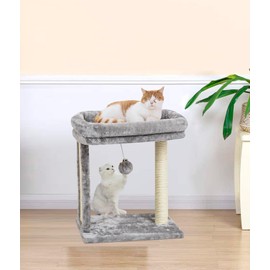 SYANDLVY Cat Tree with Scratching Post for Indoor Cats, Scratching Board with Perch, Cat Post Scratcher with 2 Dangling Balls, Great for Kittens, Grey