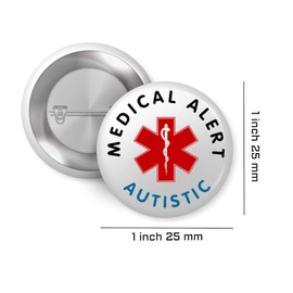 EMUWORKS Autistic Medical Alert Logo Badge 1in 25mm - Autism Awareness Pinback Badge for Safe Travel - Ideal for Sunflower Lanyard, Autism Lanyard, Medical ID, Autism Badge, 25mm Badge