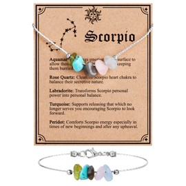 MJartoria Natural Stone Zodiac Sign Choker Necklace and Bracelet for Women Horoscope Healing Stone Astrology Jewelry Birthday Gifts (Silver, Scorpio)