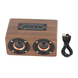 Wood Bluetooth Speaker Subwoofer FM Radio HiFi Music Clock Alarm Stereo Subwoofer ‑ Brown Grain