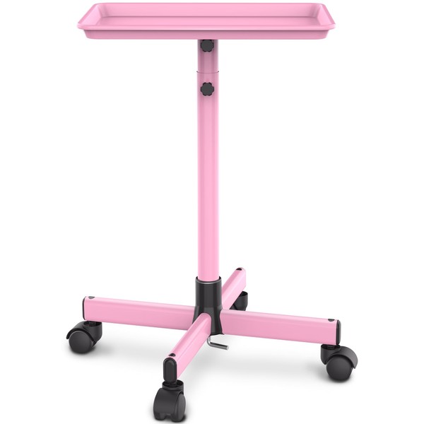 TASALON Premium Salon Tray on Wheels, Aluminum Salon Rolling Tray Trolley for Salon Essentials, Adjustable Height Provides Ample Storage for Hairstylist Tray, Tattoo Tray and Clinic Tray Use - Pink