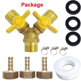 LOZOME 5/16" Hose Barb 3 Way Shut Off Ball Valve with 2 Switch Y Shaped Valve Brass for Water, Oil, Gas, Fuel line Fittings with 3 Hose Clamps