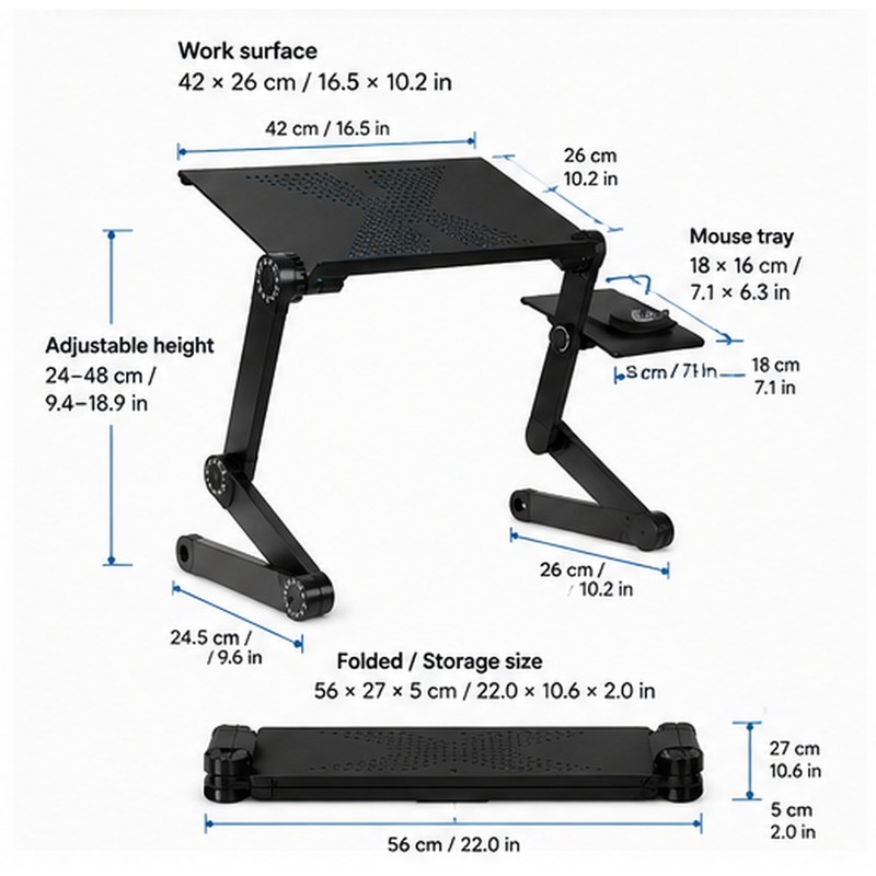 Adjustable Aluminum Laptop Stand for Bed & Sofa with Mouse