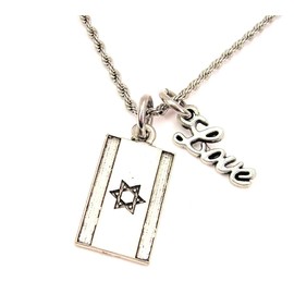 ChubbyChicoCharms Israeli Flag Stainless Steel Rope Chain Necklace With Cursive Love Accent Israel