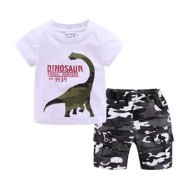 Mud Kingdom Toddler Boys Twill Shorts Set Cute Cartoon Dinosaur Camo White 3T