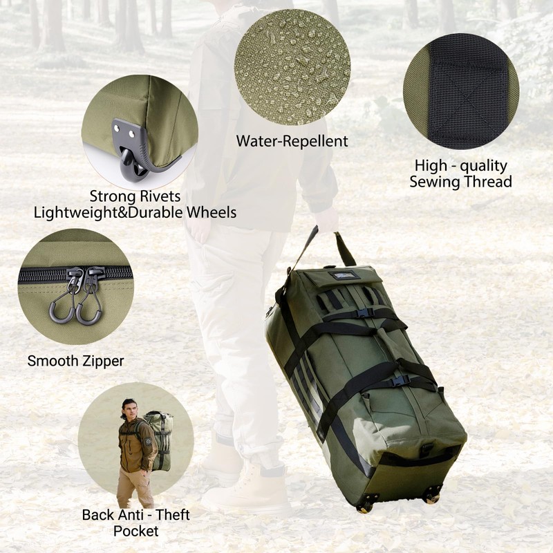 Duffle Bag Travel Luggage with Wheels: Large Rolling Backpack Foldable